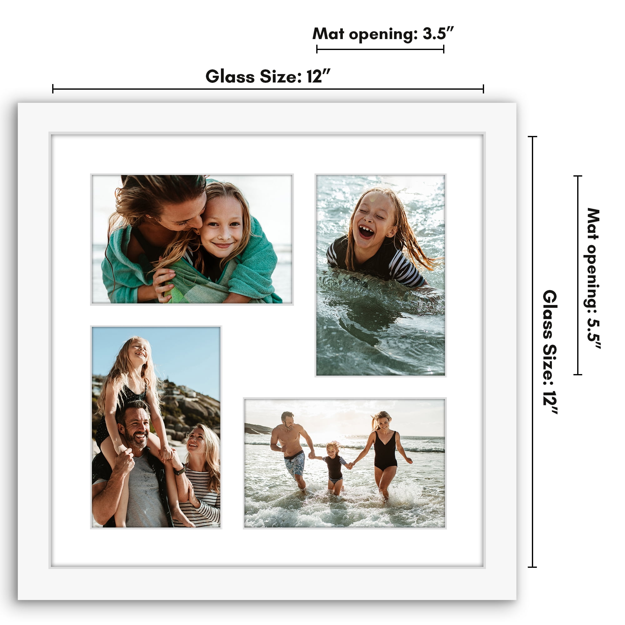 Americanflat 4x6 Collage Picture Frame with Shatter-Resistant Glass Fits 4 use as One 12x12 Frame Signature - White