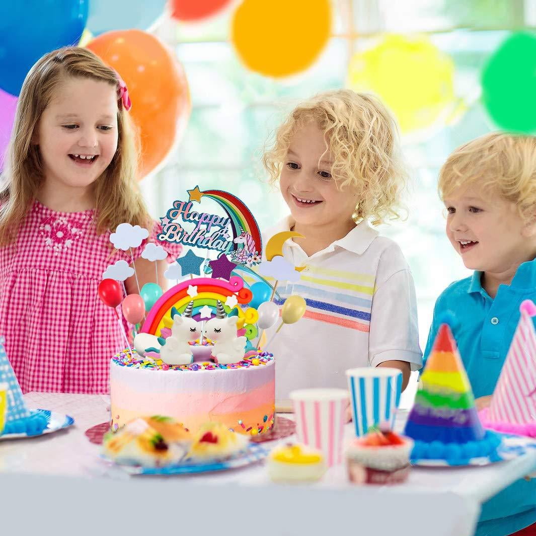 iZoeL Rainbow Cake Topper Kit Cloud Hot Air Balloon Happy Birthday Banner Cake Decoration Pack of 21 For Boys Girls Kids Birthday 