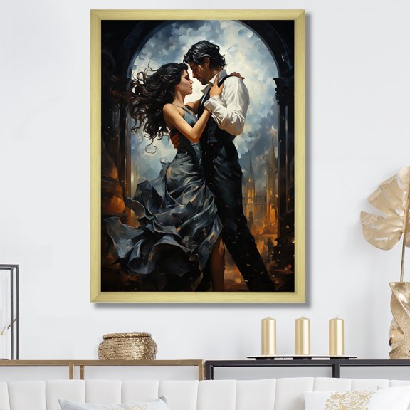 Designart "Salsa Couple Fiesta Passion" Fashion Framed Wall Art - Modern Black Dance Entryway Framed Wall Art