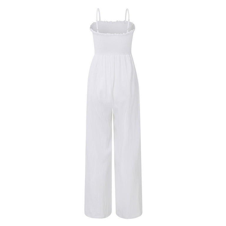 Women's Solid Color Suspender Loose Casual Jumpsuit Holiday Wide Leg  Jumpsuit