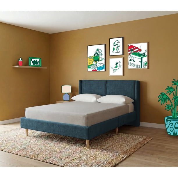 Cama Matrimonial Makora Mavi Olivo Tapizada en Tela Tipo Velvet (No Incluye Colchón)