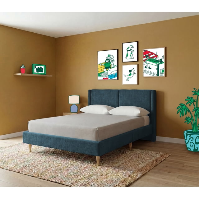Cama Matrimonial Makora Mavi Olivo Tapizada en Tela Tipo Velvet (No Incluye Colchón)