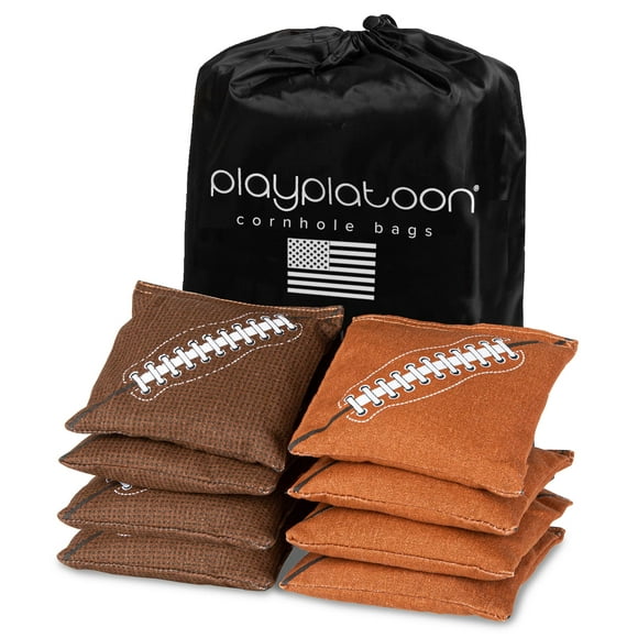 Play Platoon Weather Resistant Cornhole Bags - Set of 8 Regulation Corn Hole Bean Bags - Dark Brown & Light Brown - Durable Duck Cloth Corn Hole Bags for Tossing Game, Includes Tote Bag