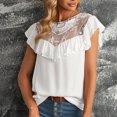 thumbnail image 2 of Mujeres volantes manga corta tops moda casual color puro cuello redondo mujeres verano volante manga corta encaje blusa blanco M, 2 of 6