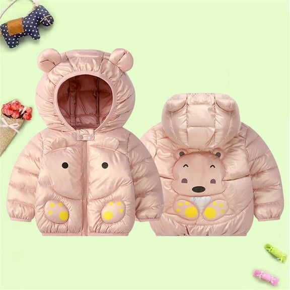 Baby Girl Boy Winter Down Coat Cute Bear Ears Hooded Jacket Warm Snowsuit Padded Puffer with Pockets Winter Coat Outfits 18-24 Months