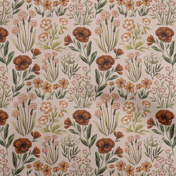 oneOone Cotton Poplin Brown Fabric Floral Retro Sewing Craft Projects Fabric Prints By Yard 56 Inch Wide