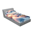 thumbnail image 2 of Ambesonne Lake Fitted Sheet & Pillow Sham Set, Pastel Sunset Serene Pier View, Twin, Peach Blush Ceil Blue, 2 of 2