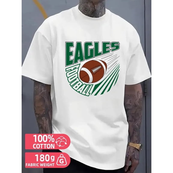 Greenink Eagles Football Tee mens white 180G 100% Cotton Everyday wear,perfect for the office,dates,and outings Fashion Unisex Shirt Graphic tshirts Basic Unisex Shirt Cotton tshirts