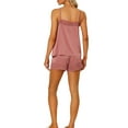 thumbnail image 3 of Conjuntos de pijama de satén para mujer INSPIRE CHIC con tirantes de encaje y pantalones cortos, 2 piezas, conjuntos de lounge de seda, XL Rosa Loto, 3 of 6