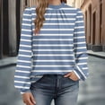 thumbnail image 2 of Riecok Striped Shirts for Women Long Sleeve Crewneck Pullover Button down Pleated Tunic Tops Dressy Work Blouses, 2 of 6