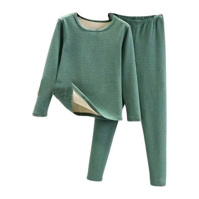 Minnieouse Conjunto de ropa interior térmica para mujer, calzoncillos largos de terciopelo suave para clima frío y cálido, ropa de dormir de Ropa interior Verde XL