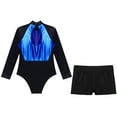 thumbnail image 4 of YONGHS Leotards for Girls Glitter Long Sleeve Gymnastics with Booty Shorts Bottoms Outfits Tracksuit Blue&Black 8, 4 of 8