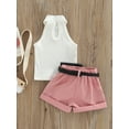thumbnail image 2 of Mevireiy 3 Pcs Toddler Baby Girls Outfits Sleeveless Ribbed Knit Halter Tops Shorts Waist Bag, 2 of 7