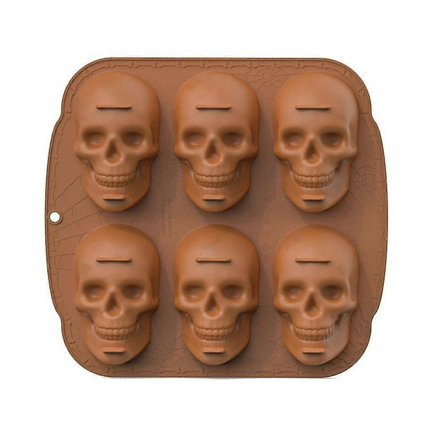 Halloween Skull Cake Pan Silicone Mold, 6 Cavities Pirate Skull 3D Silicone Mold Baking Pan,Brown