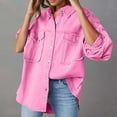 thumbnail image 6 of Fnooota Button Down Shirts for Women, Solid Color Denim Long Sleeve Tops with Pockets Hot Pink Size S, 6 of 6