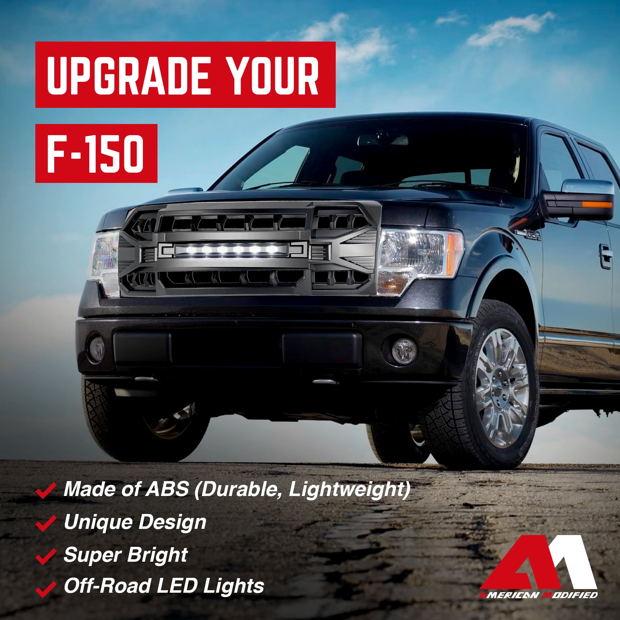 AMERICAN MODIFIED Armor Grille w/Off Road Lights for 2009-2014 Ford F150