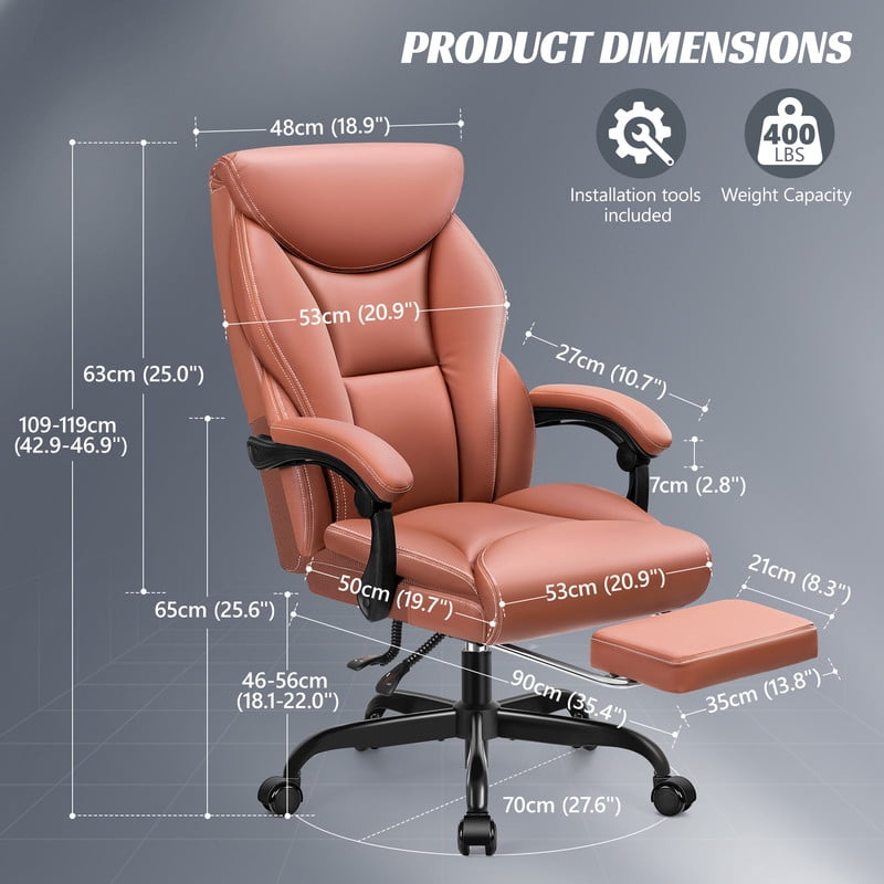 ATHOPE Leather Office Chair 400Lbs, Executive Office Chair with Footrest High Back Support, Big and Tall Ergonomic Desk Chair, Adjustment Computer Chair 360°Swivel Free, Brown