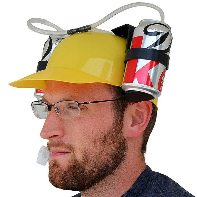 Douhoow Miners Drinking Hat Lazy Lounge Beer Soda Guzzler Helmet Creative Party Handsfree Drink Toy, Size: One size, Yellow