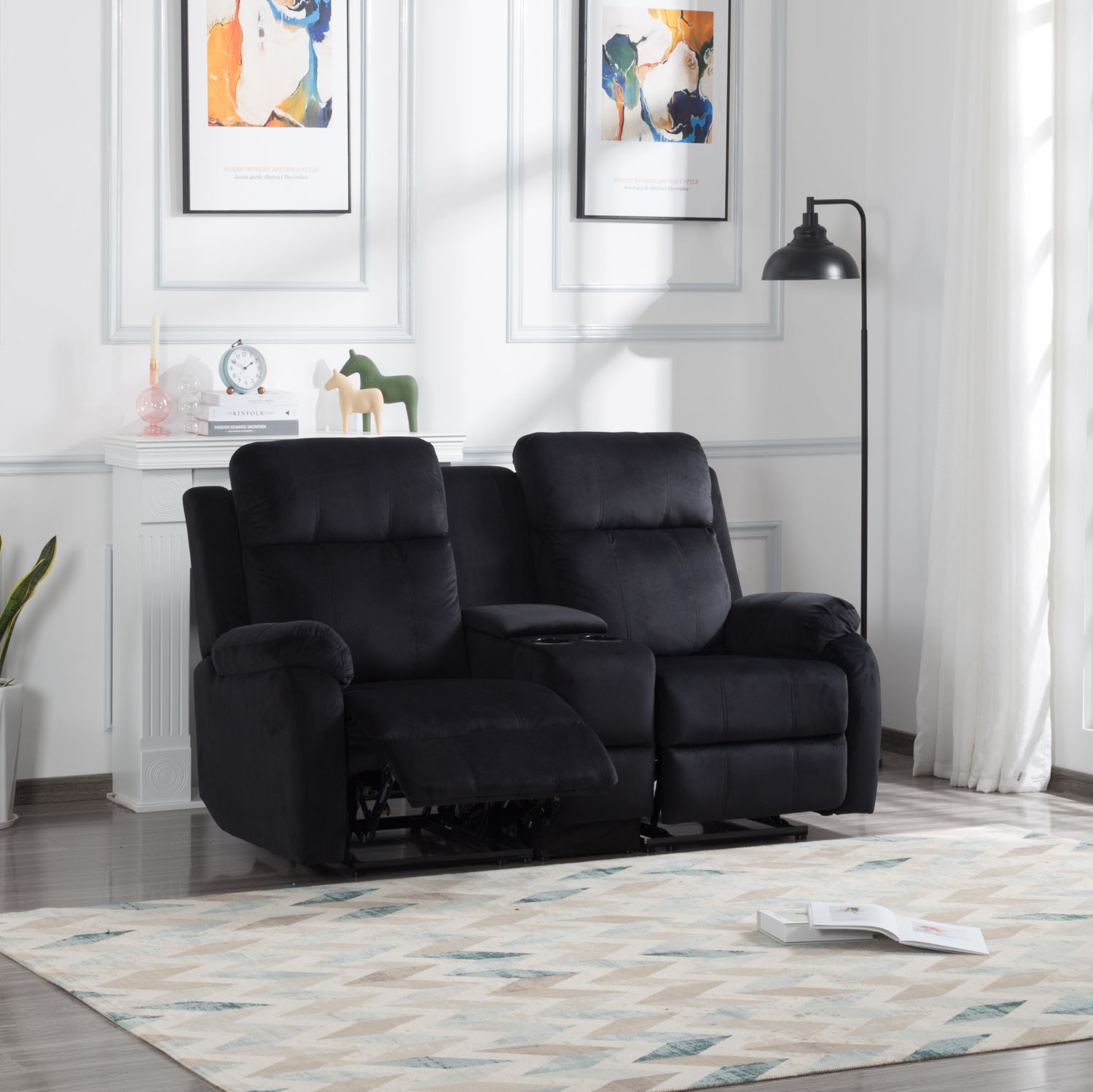DEALTOPS 3-Piece Velvet Recliner Sofa for Living Room Set Reclining Couch Sofa Chair For Living Room Set with 5 Reclining Seats - Black
