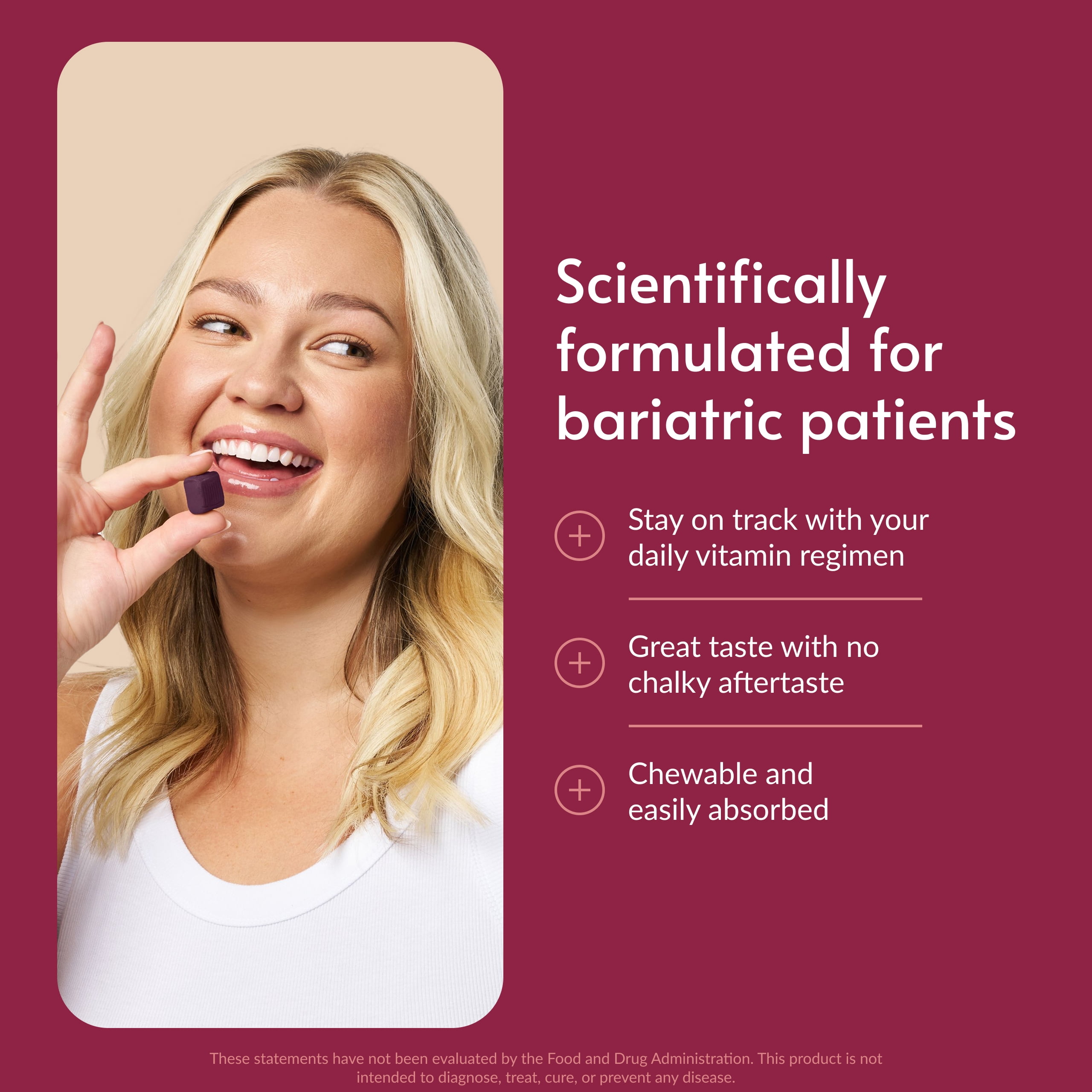 Bariatric Advantage Multi Chewy Bite - Soft Chew Multivitamin for Bariatric Surgery Patients - Chewable Multivitamin with Folic Acid, Vitamin D3 & More - Black Grape Flavor - 60 Count