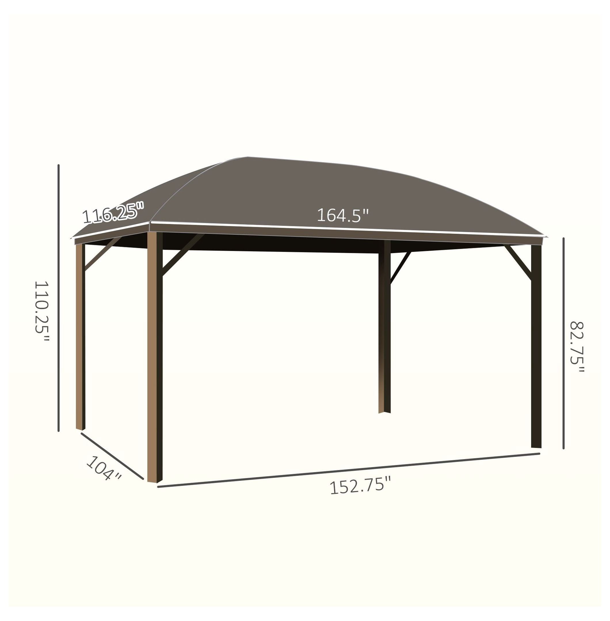 10'x14' Hardtop Gazebo with Curtains & Netting - Steel Roof Patio Pavilion - Brown