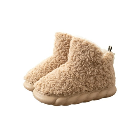 

Lacyhop Unisex Slipper Booties Fuzzy Winter Warm Slippers Slip On Home Shoe Indoor Casual House Shoes Comfort Plush Khaki 8.5-9