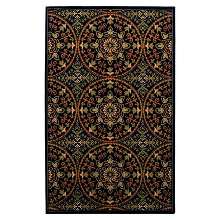 Superior Abstract Geometric Medallion Floral Power-Loomed Indoor Area Rug, Midnight Blue, 3' x 5'