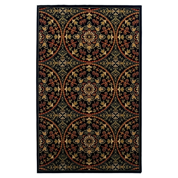 Superior Abstract Geometric Medallion Floral Power-Loomed Indoor Area Rug, Midnight Blue, 3' x 5'