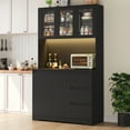 thumbnail image 4 of Homfa 70.9'' Kitchen Pantry Cabinet with Charging Station and LED Light, 3 Drawers Buffet Storage Cabinet with Glass Doors and Adjustable Shelves, Black, 4 of 7