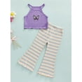 thumbnail image 2 of Franhais 2Pcs Toddler Girl Summer Outfits, Butterfly Print Sleeveless Halter Tops + Flare Pants Set, 2 of 8