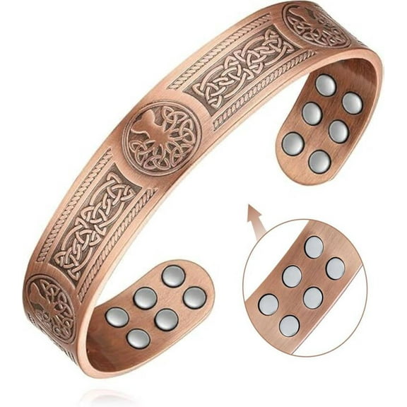 Wollet Pure Copper Magnetic Bracelet for Men with Magnets, Adjustable Cuff Jewelry,Tree of life