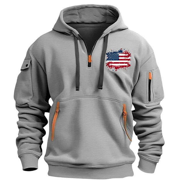 JMYHOAM Hoodies for Men Men's Spring and Fall Printed Hooded Sweatshirt Zipper Multi-Pocket Pullover Sweatshirt