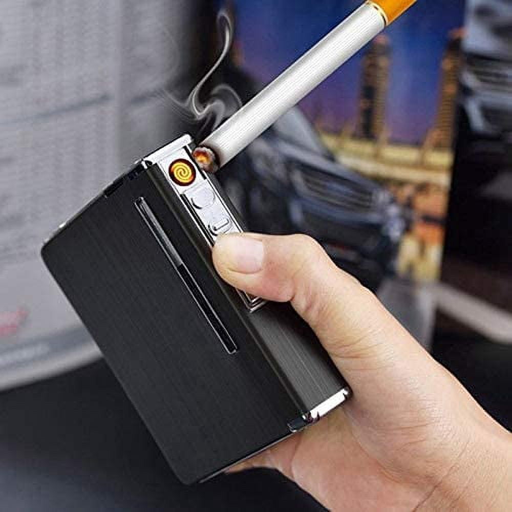 USB Rechargeable Electric Built-in Flame Less Lighter Cigarette Case Automatic Ejection