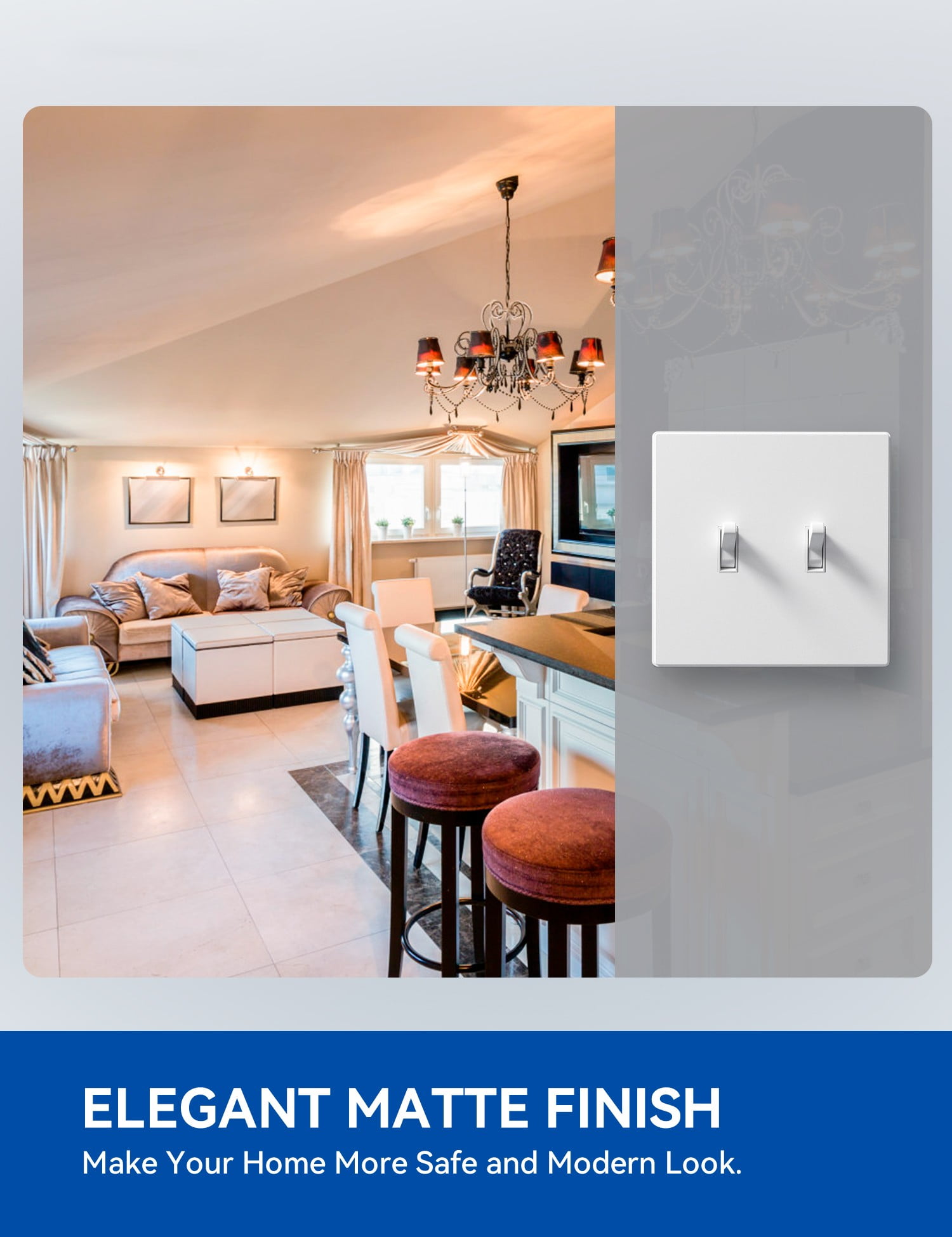 Hyper Tough Double Toggle Screwless Wallplate, Fits Two Standard Toggle Switches and Snaps Securely into Place for a Smooth Finish, White