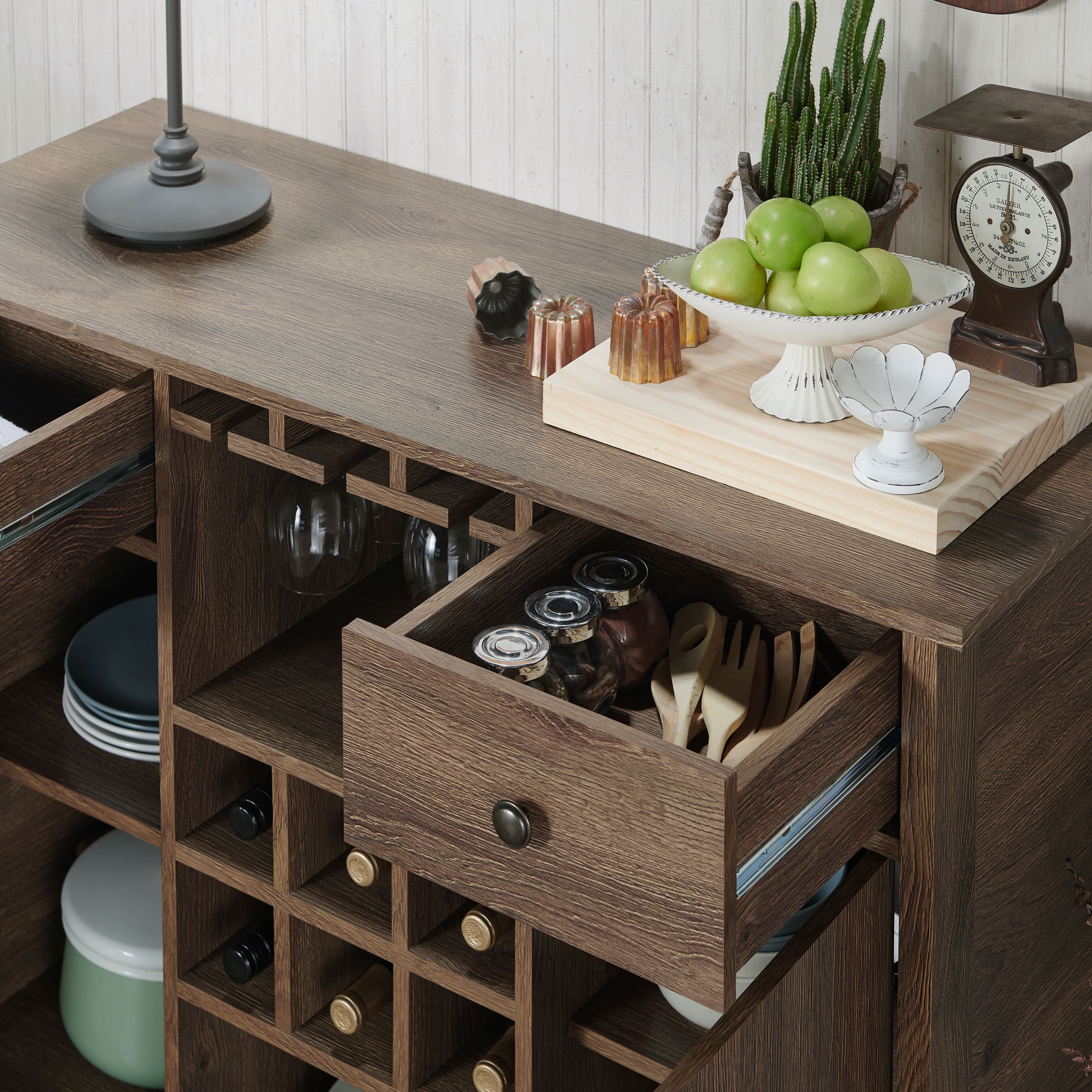 Furniture of America Hana Multi-Storage Buffet Server, Distressed Walnut