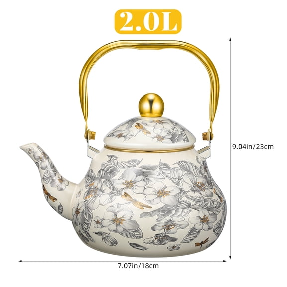 SOPOTUTU 2.1 Quart Vintage Enamel Tea Kettle with Porcelain Handle, Floral Design, Stovetop Safe, Home Kitchen Decor