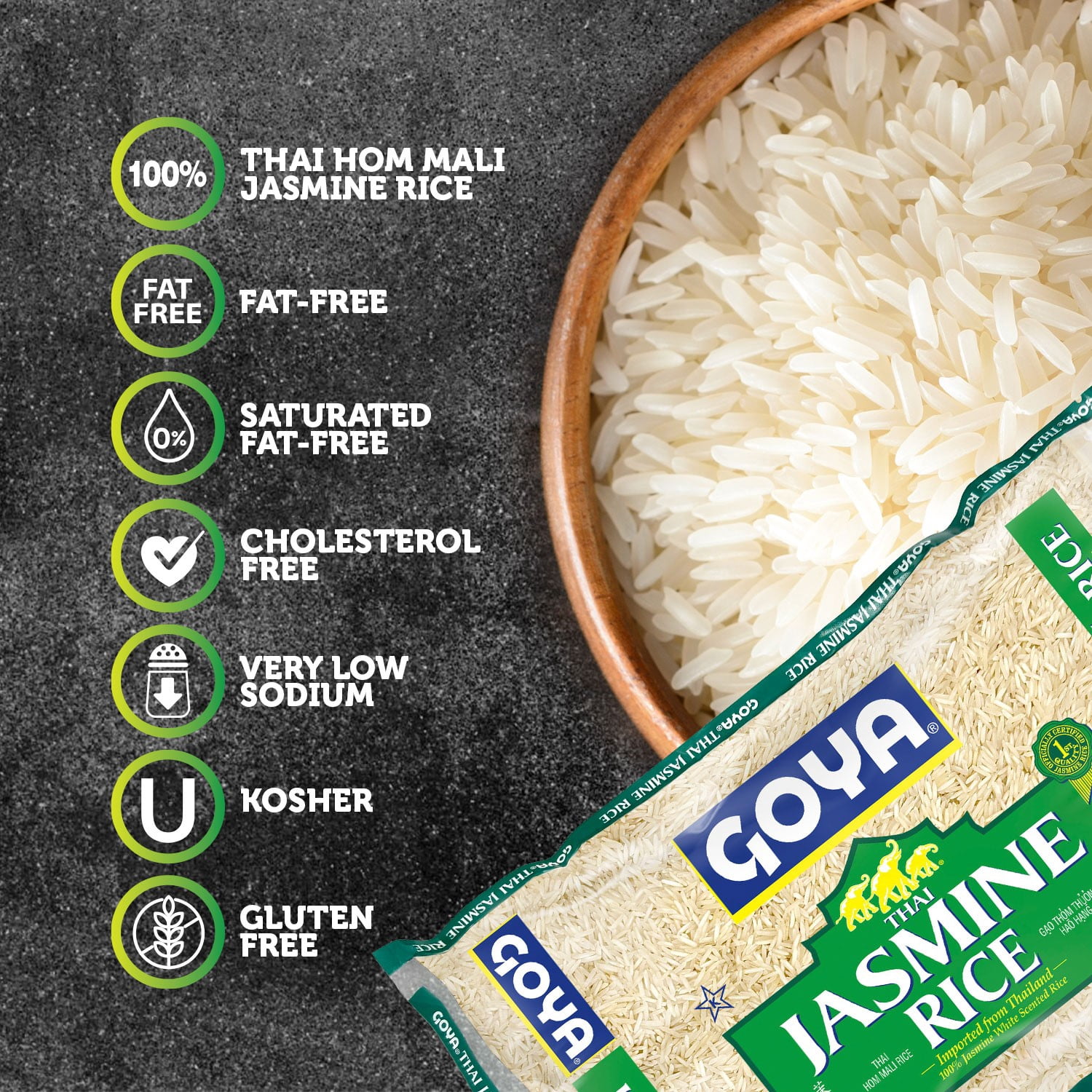 GOYA Thai Jasmine Rice, 10 lb Bag, Fat-Free, Low Sodium, Gluten Free