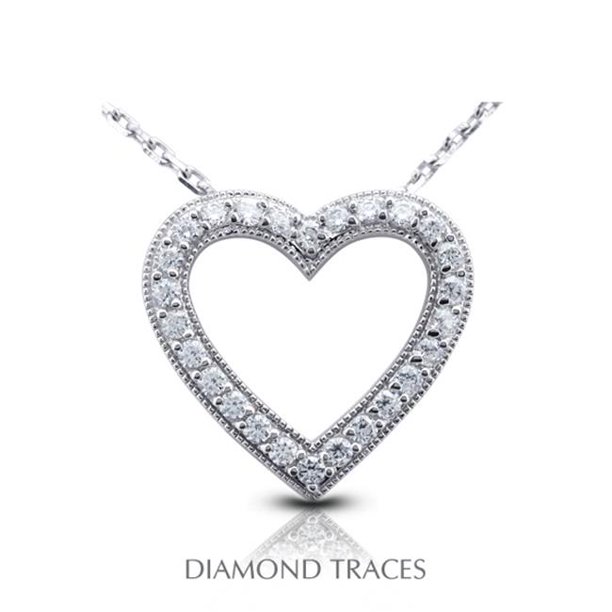 Diamond Traces 1.33 Carat Diamant Naturel Total 14K Or Blanc Sertie Forme de Coeur avec Pendentif Mode Milgrain