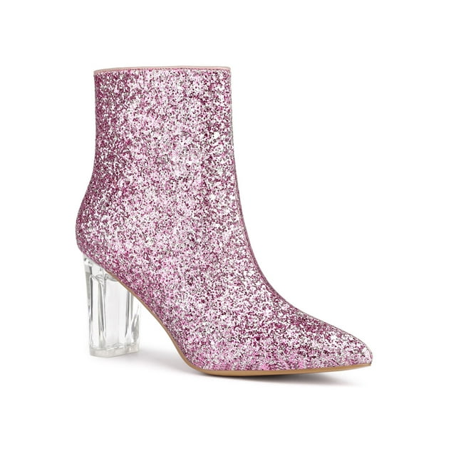 Unique Bargains Bottines à Paillettes à Talon Bloc Transparent pour Femmes