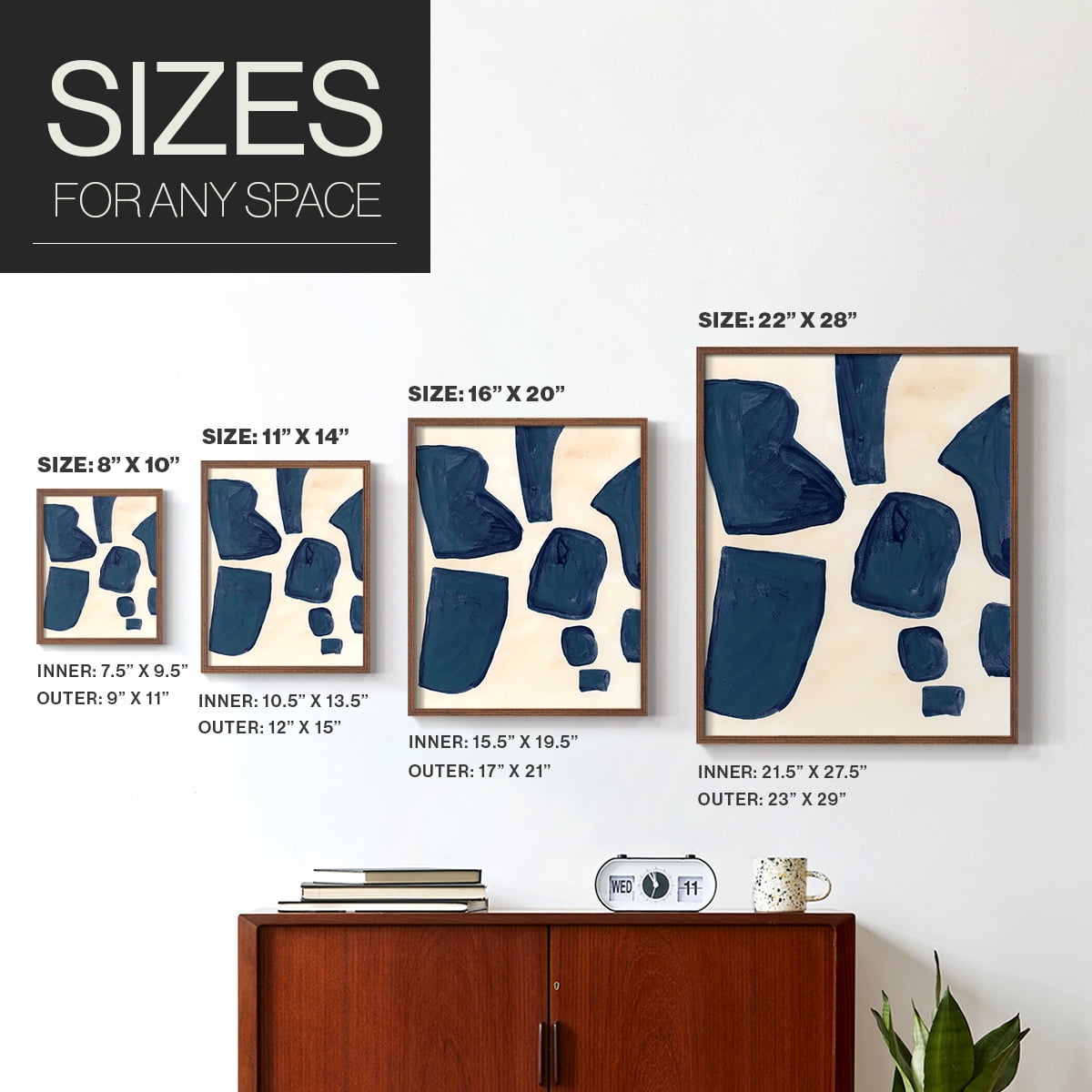 Blue Pieces I Framed Print in Brown Solid Wood Framed Print No Nail Hanging