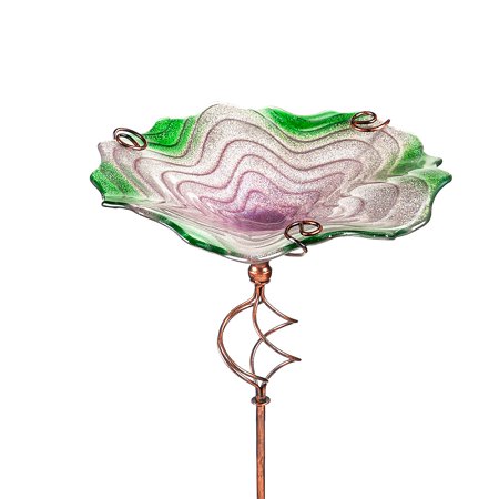 Evergreen 30 H Glass Bird Bath with Garden Stake  Purple and Green Glitter- Fade and Weather Resistant Outdoor Decor for Homes  Yards and Gardens