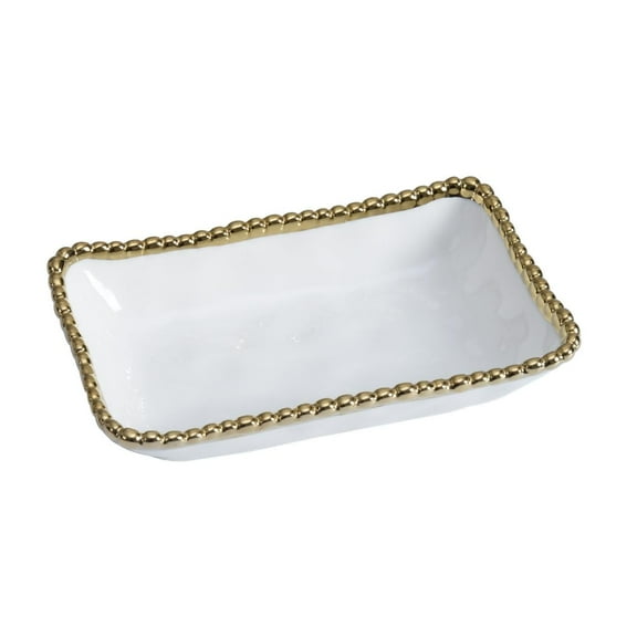 Pampa Bay Rectangular Dish, 7-inch Length, Porcelain, White and Gold