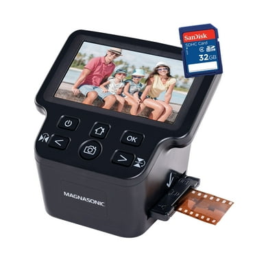 Magnasonic All-In-One 24MP Film Scanner with Large 5" Display & HDMI, Converts 35mm/126/110/Super 8 Film & 135/126/110 Slides into Digital Photos, Built-in Memory with bonus 32GB SD Card (FS71)