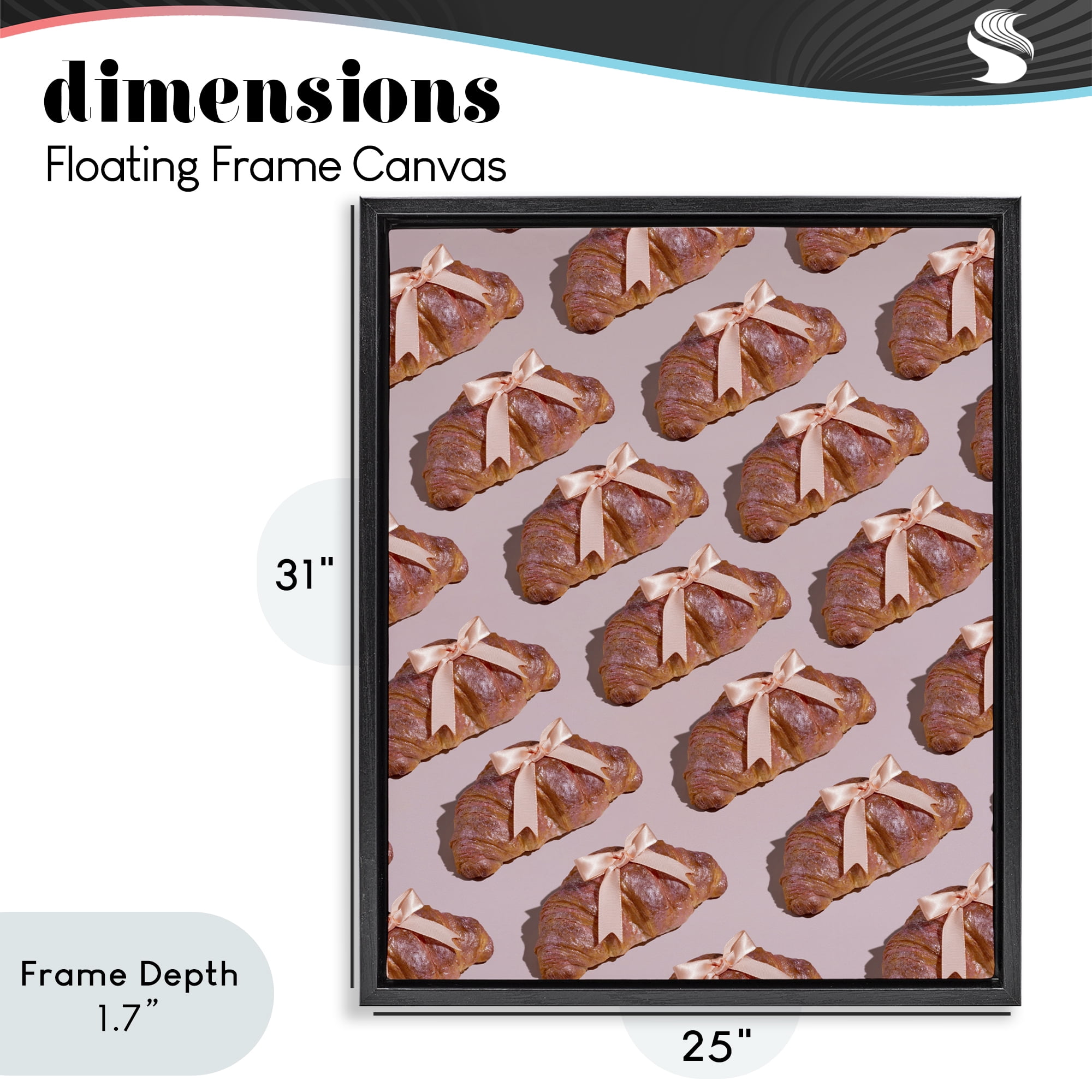 Stupell Industries Croissants with Ribbons Pattern Black Framed Floater Canvas Wall Art, design by LISH Creative