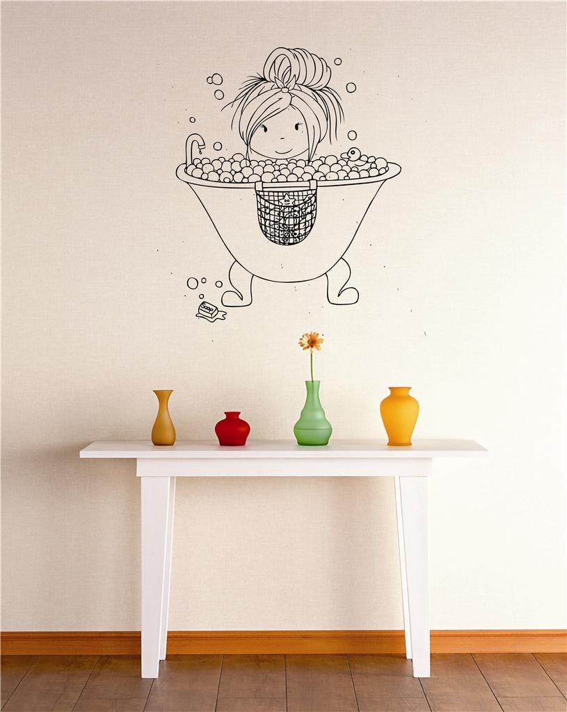 Do It Yourself Wall Decal Sticker Cute Girl Taking Bubble Bath Bathroom