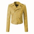 thumbnail image 2 of Joernso Women Jacket Faux Leather Smooth Surface Turn-down Collar Zip-up Zipper And Rivet Decor Long Sleeves Motorcycle Coat Travel Outerwear, 2 of 8