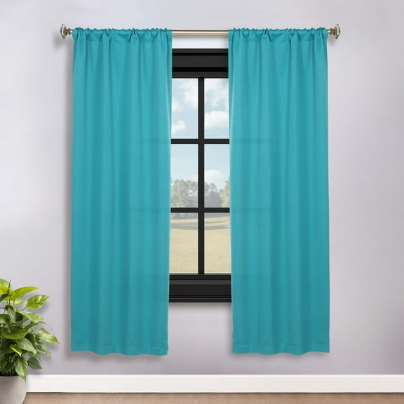 Superior Blackout Solid Light Filtering Rod pocket Curtain Panel Set, 36"X 72", Aqua