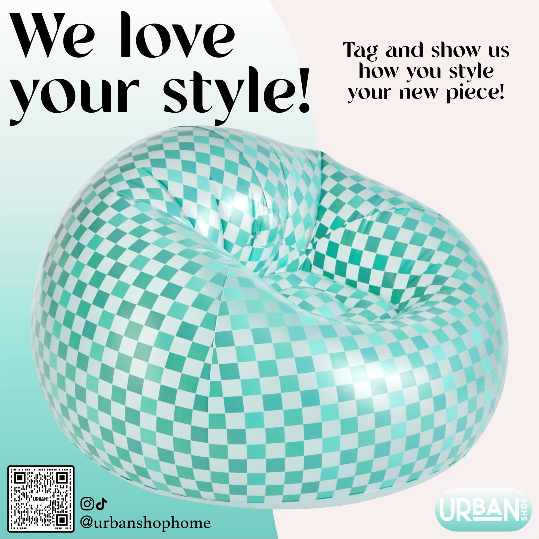 Urban Shop Inflatable Chair, Teal/White, Teen and Adults