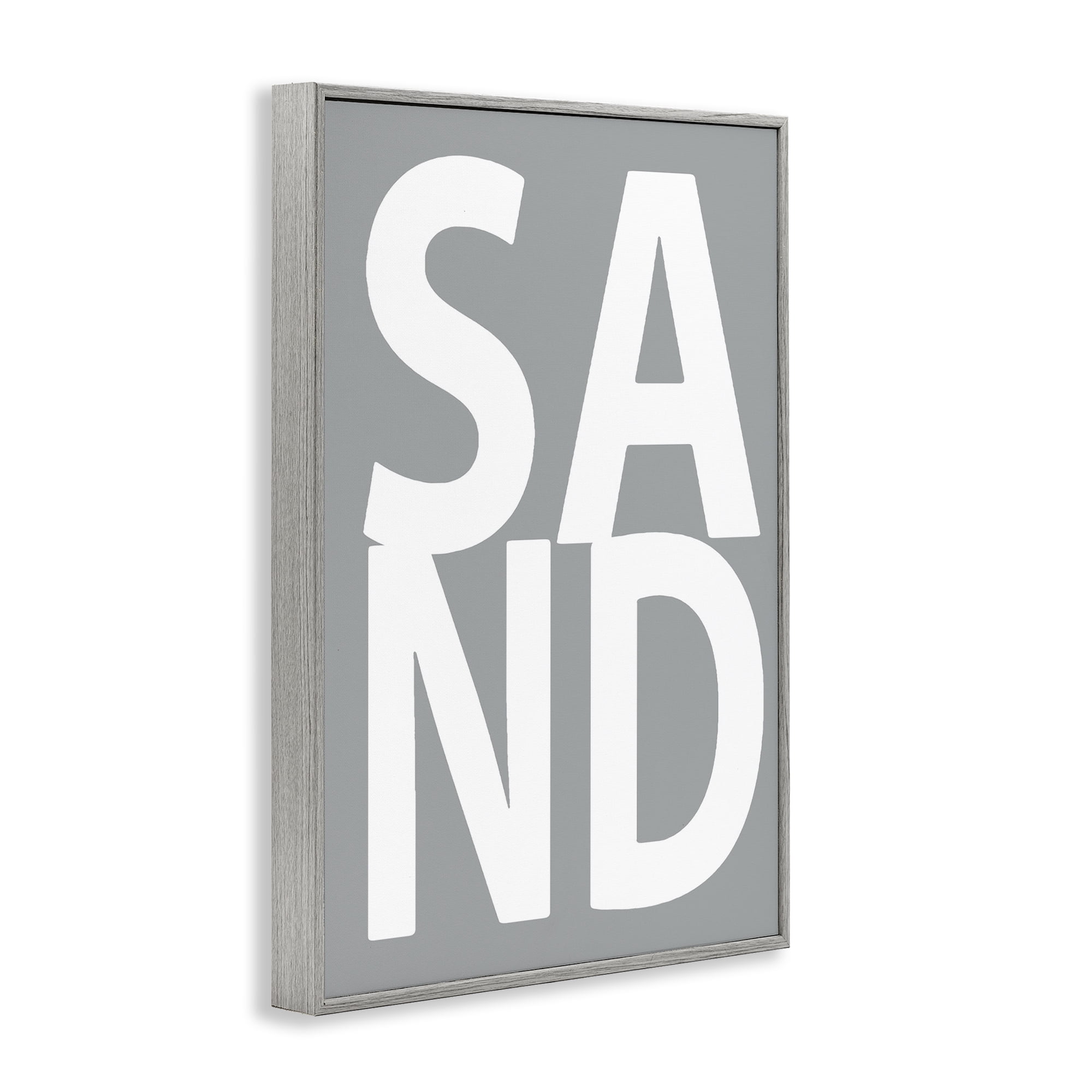 Stupell Industries Sand Word on Grey Typography Painting Gray Framed Art Print Wall Art, 12 x 18