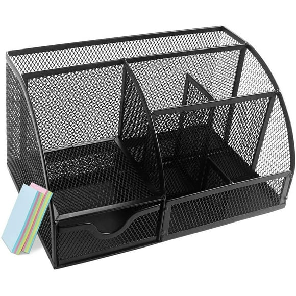 DUOFIRE Pen Holder Metal Mesh Pencil Holder Desk Organizer Caddy with Compartments Black